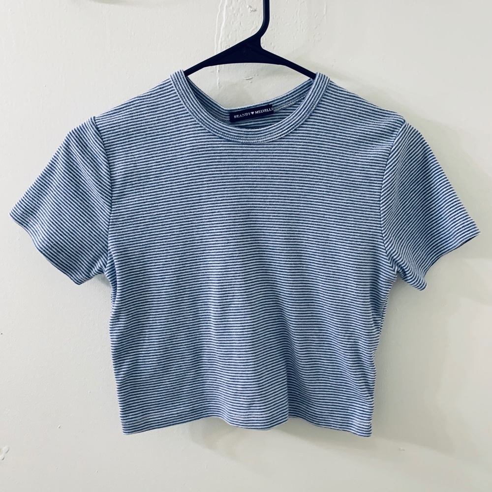 Brandy Melville Blue and White Striped Tee